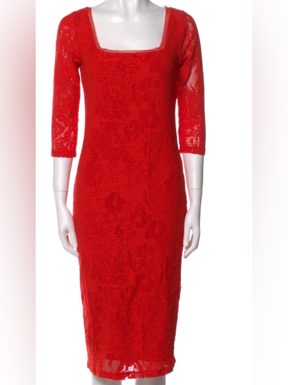 Fuzzi by Jean Paul Gaultier Dress Red Orange Lace Square Neck Bodycon Large